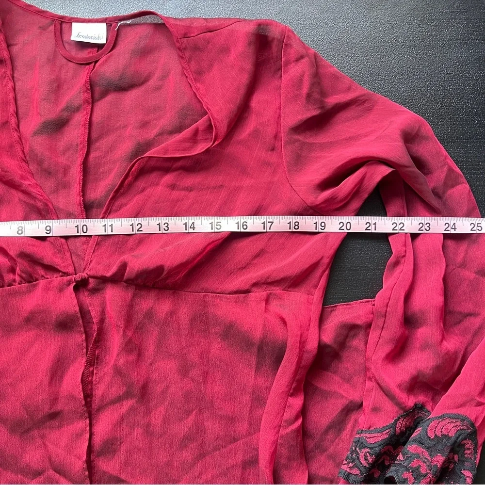 Frederick’s of Hollywood Y2K Burgundy Red Long Sleeve Slip Cover Dress Lingerie - Picture 8 of 10